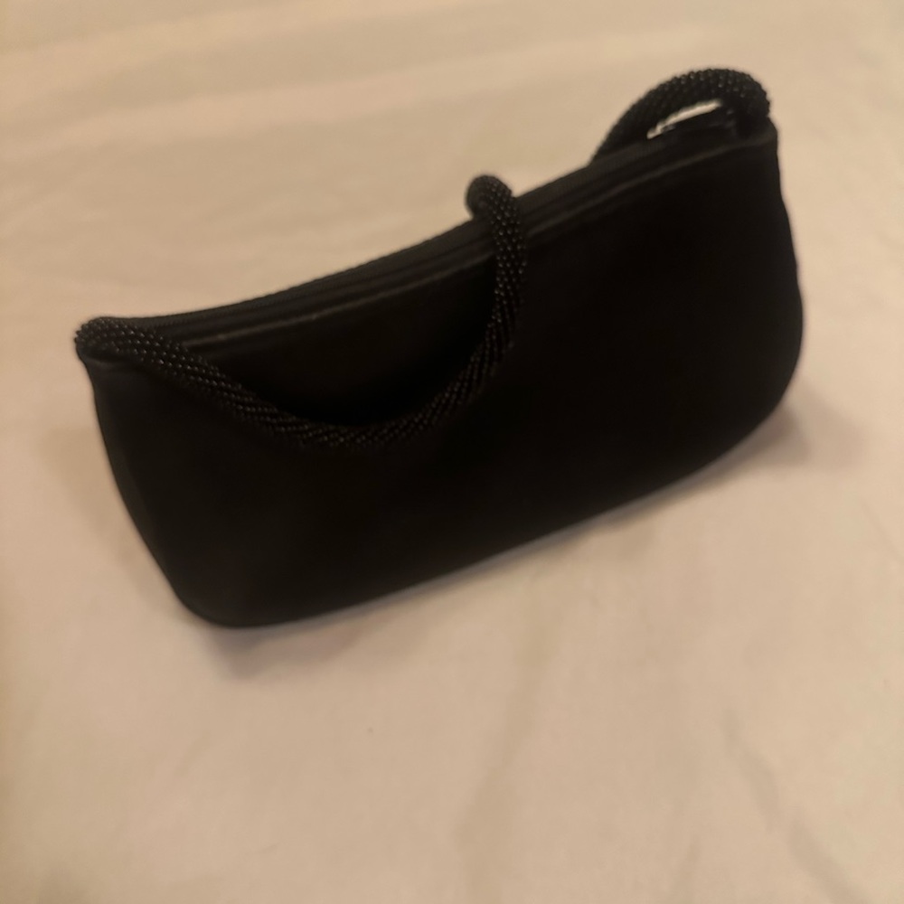 Valerie Stevens Black Satin Beaded Clutch Wristlet Purse